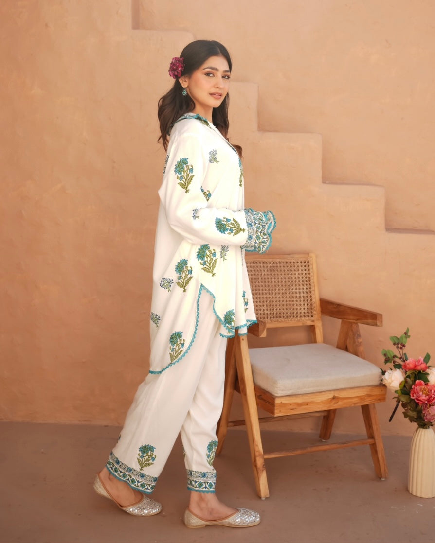 Turq print cotton frill set