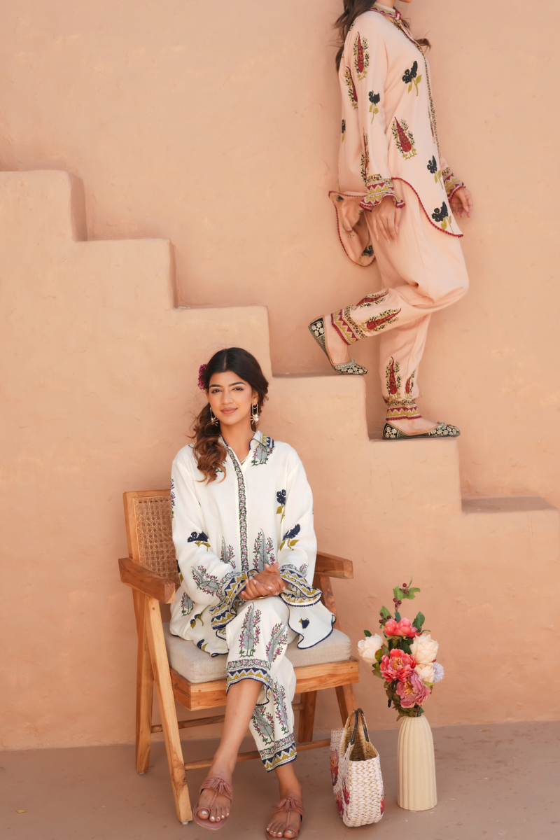 Grey chinar cotton frill set