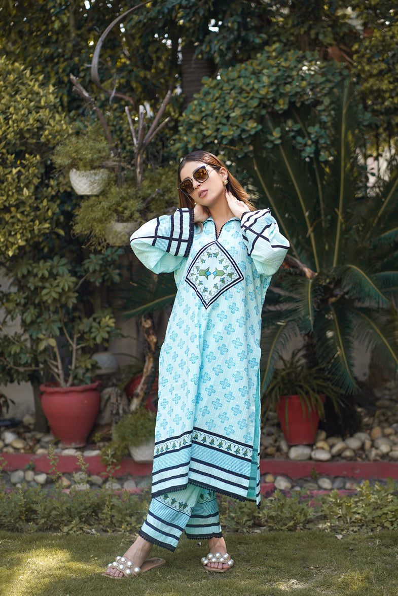 Beautiful Kalidar, Collar Neck Sakhi Sher Shakkar Cotton Suit Rome, Italy