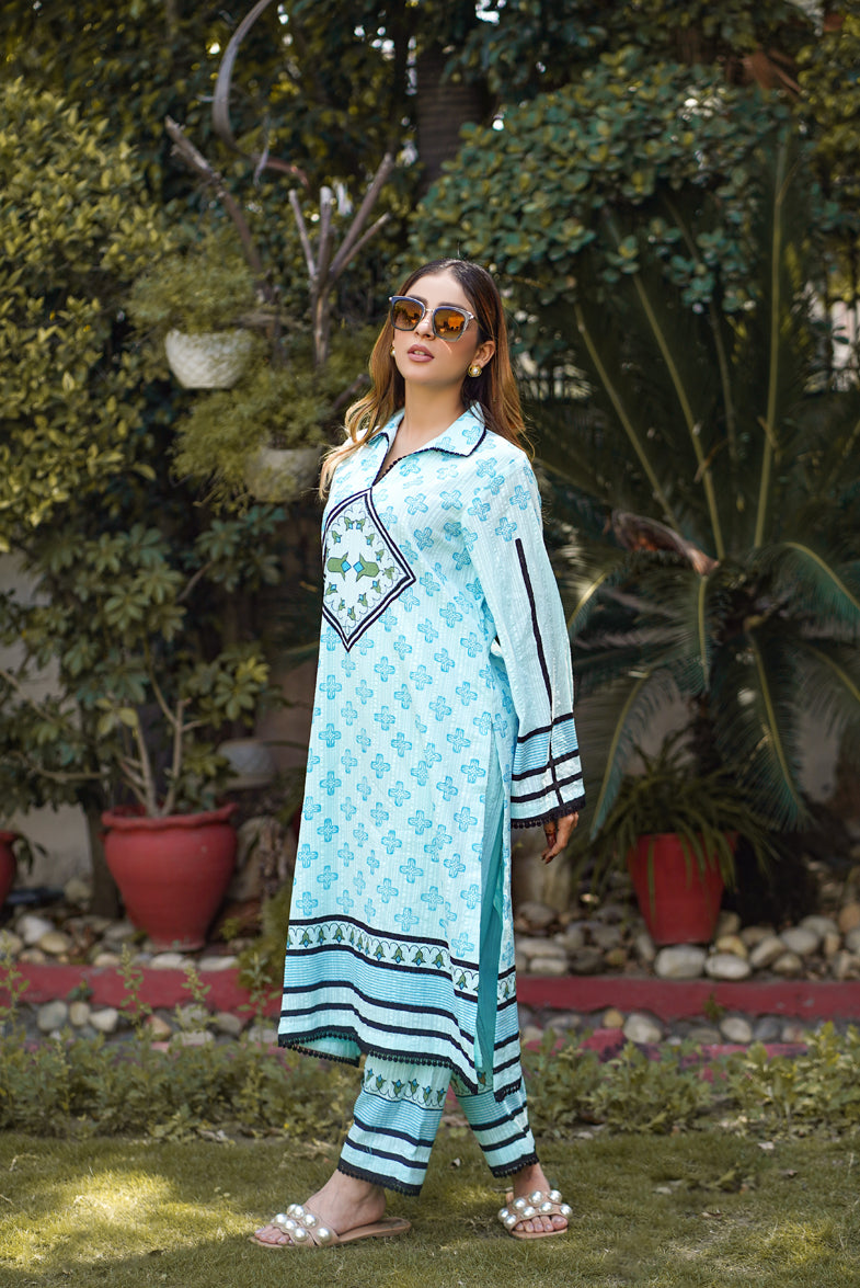 Stunning look Kalidar Block Print Sher Shakkar Cotton Suit Quebec, Canada