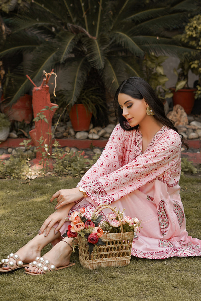 Kalidar Block print gown neck cotton suit, California