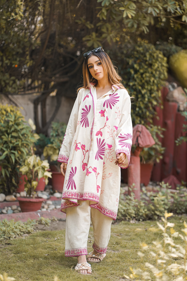 Beige Block Printed summer comfortable handloom cotton suit Quebec, Canada