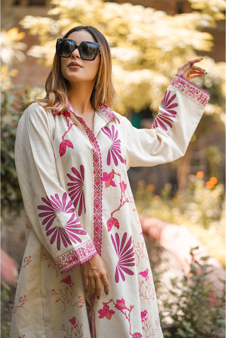 Beige color beautiful block printed handloom cotton kurta set Mumbai, India