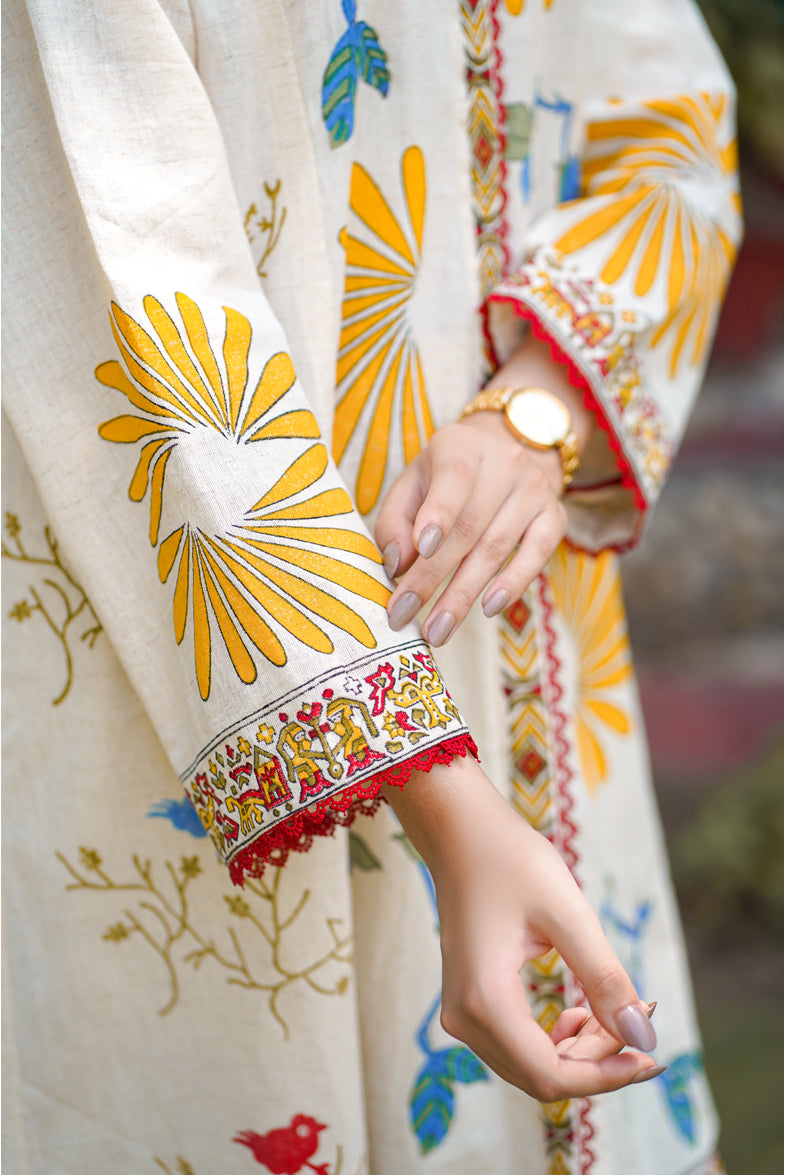 Chidiya Kalidar Collar Neck Block Printed Cotton Suit Design With Lace By Anahyta Arora Designer Studio, Amritsar, Punjab