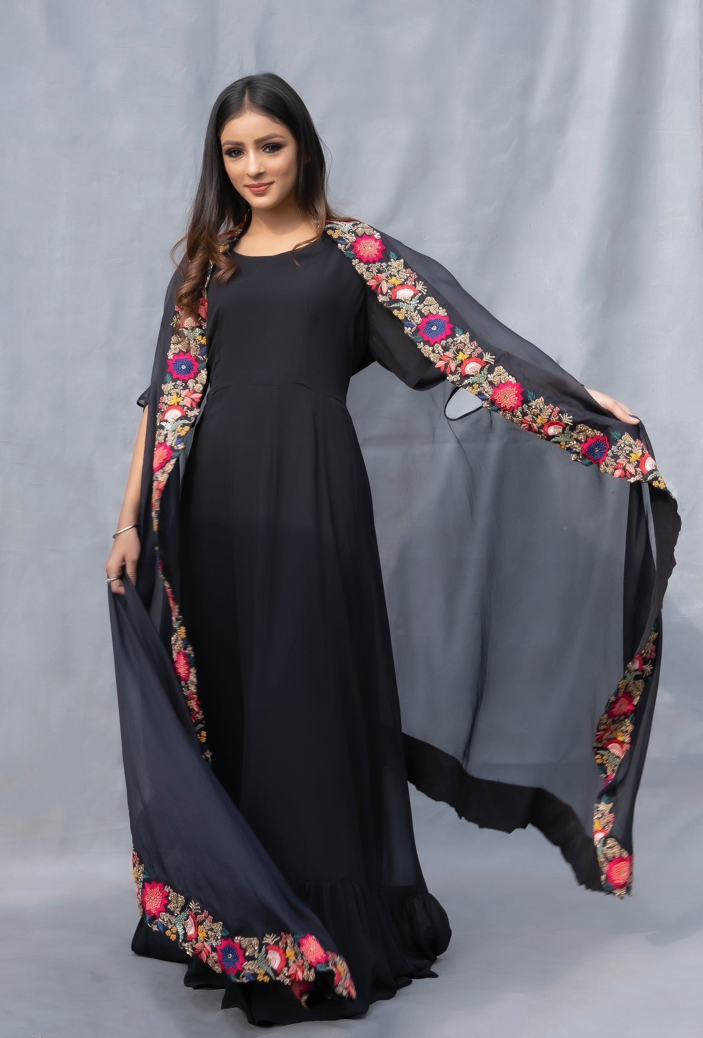 Multicolor Embroidery Cape Anarkali Set Canterbury,UK