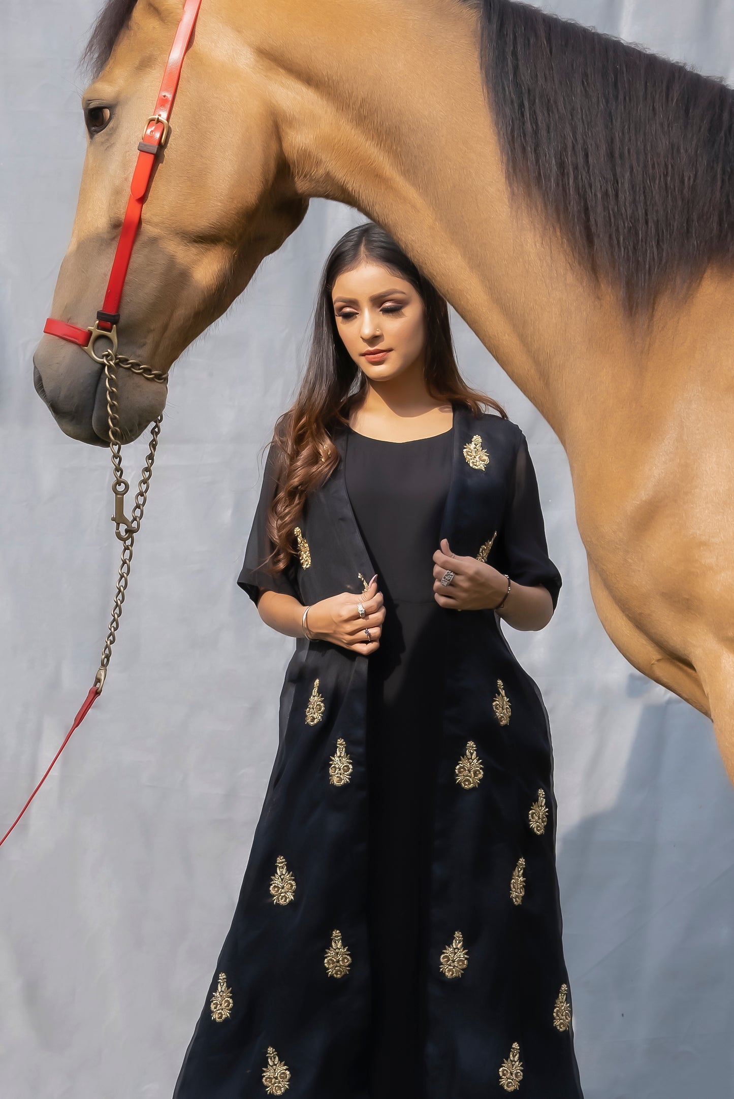 Indian style black Anarkali Jacket set