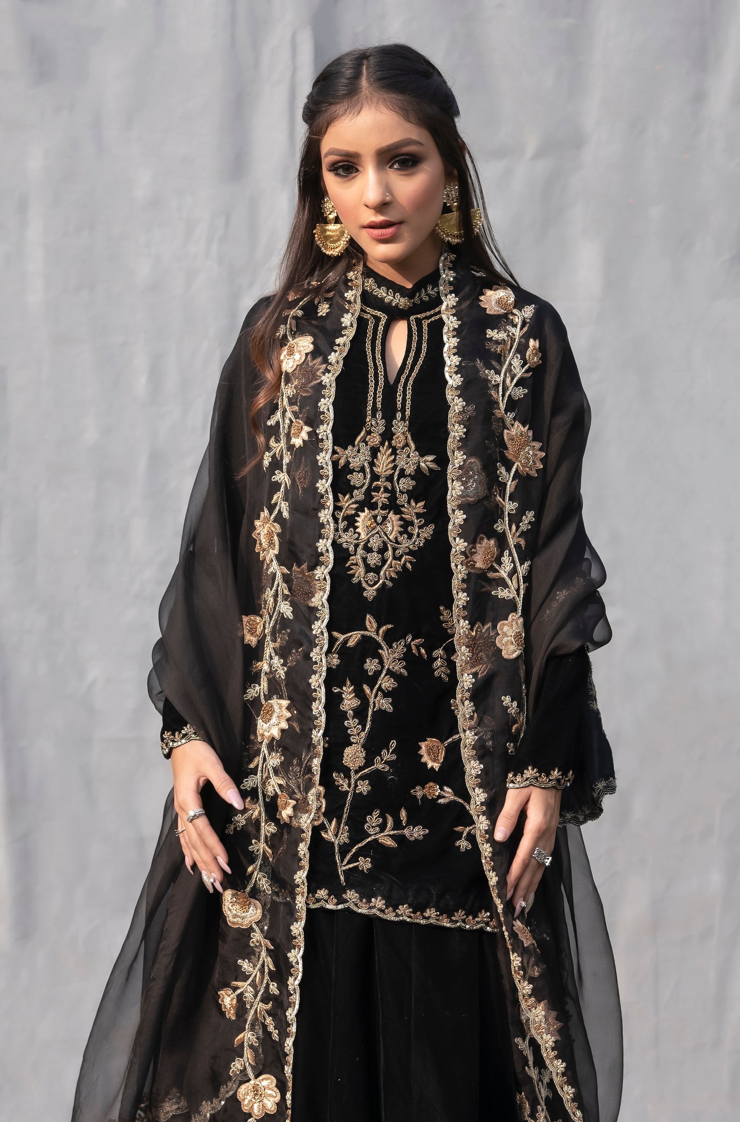Black Velvet Kurta Embroidered Set Toronto
