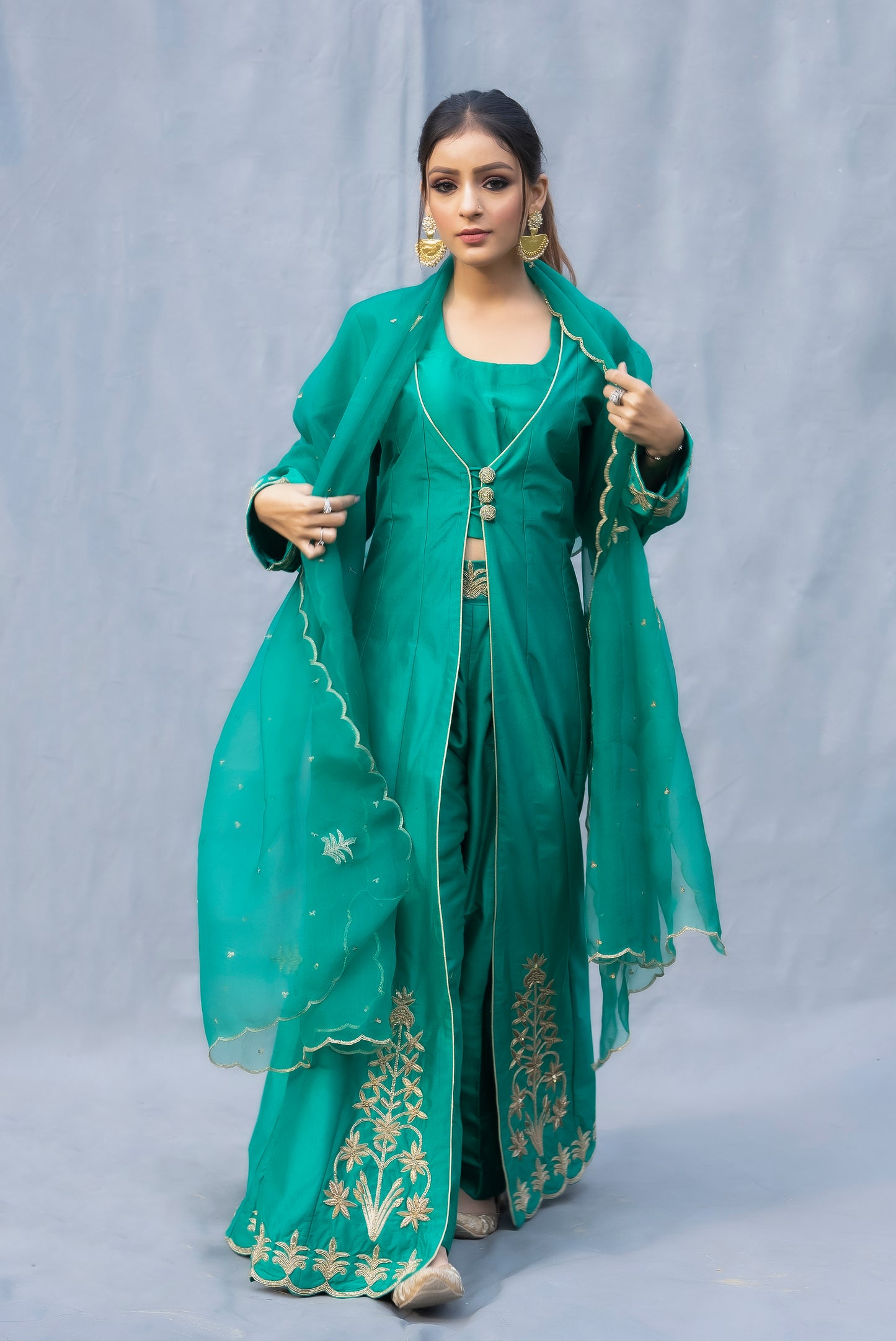 Naqshi Handwork Embroidery Silk Jacket Set Canterbury,UK