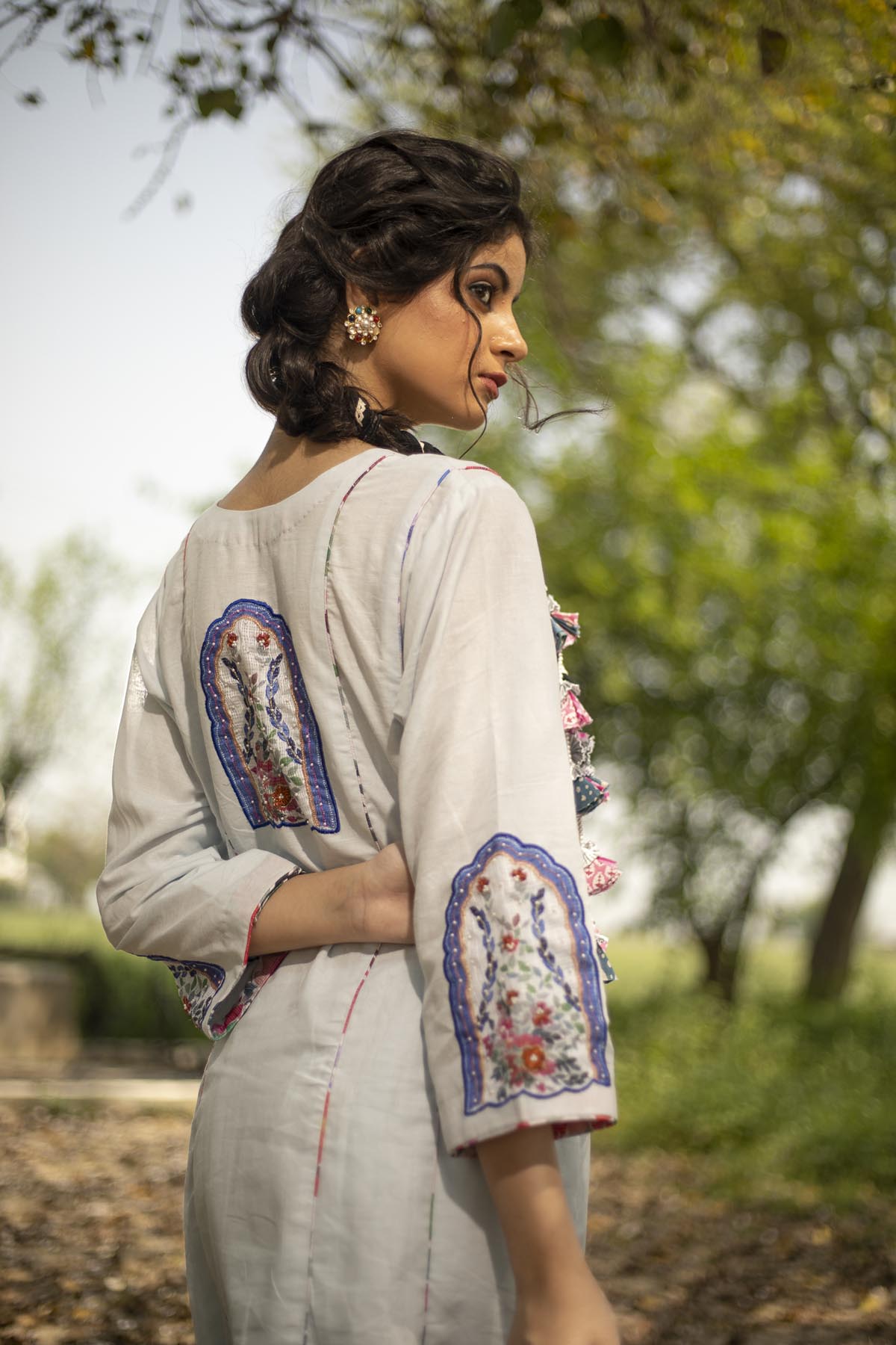 Powder Blue Embroidered linen suit Mumbai,India