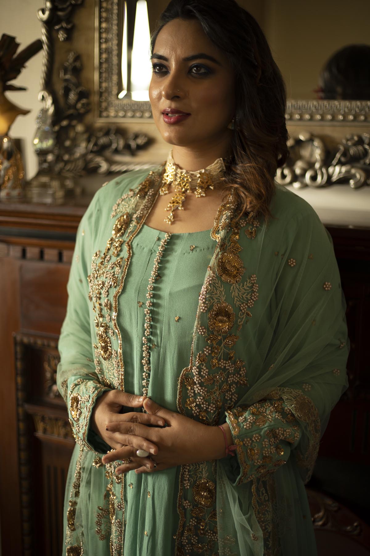 Golden Threadwork Anarkali Kurta Set Bombay,India