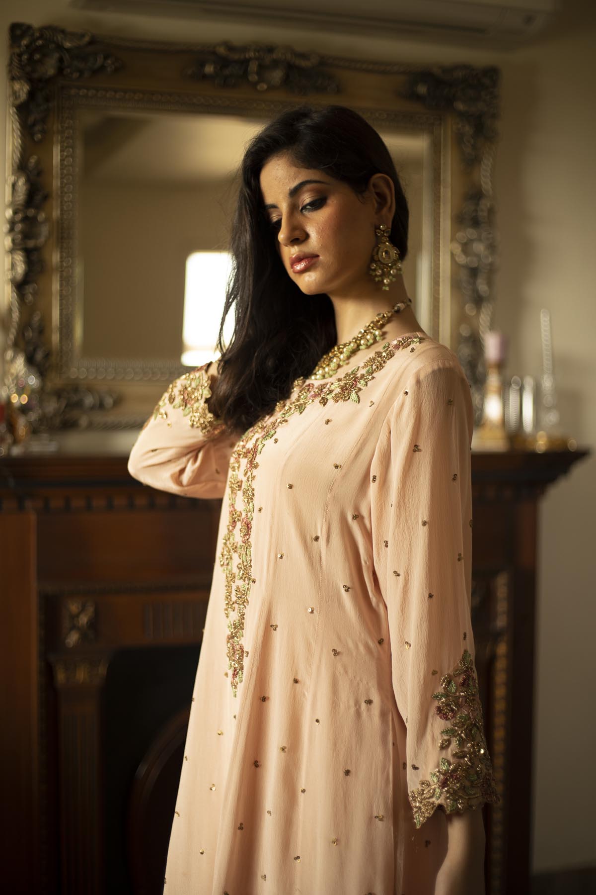 Gold and Silver Embroidery Anarkali Gharara Set Birmingham,UK