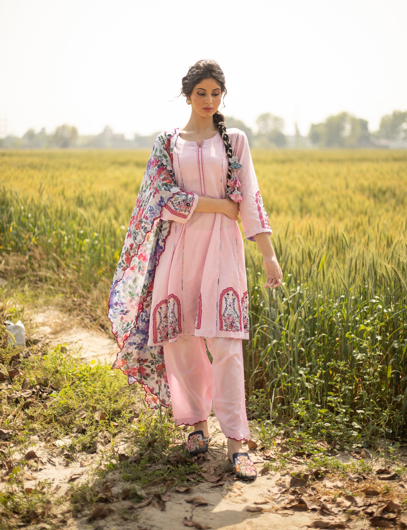 Pink Color Punjabi Style Kurta Set, India