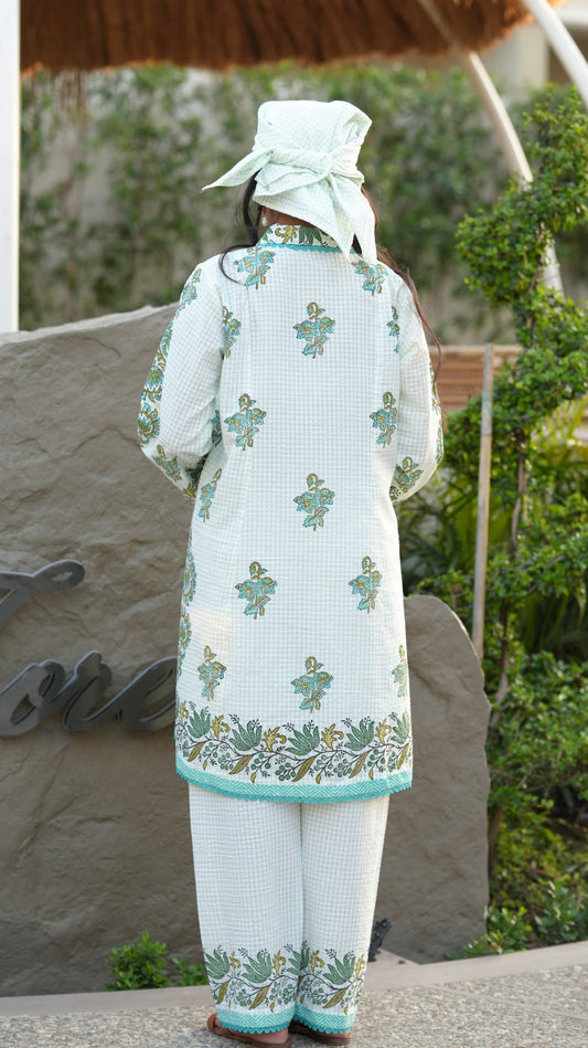 Vintage verandah - Neo Mint check Hand Block Set