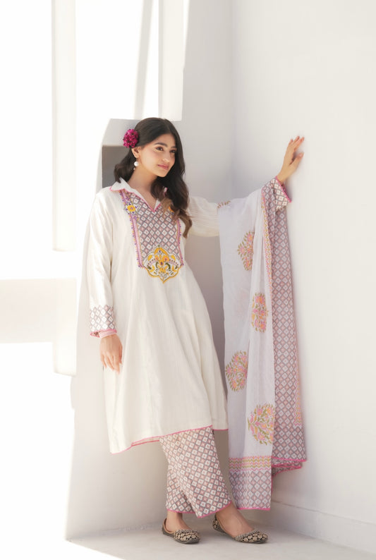 Sukoon Cream Embroidery suit