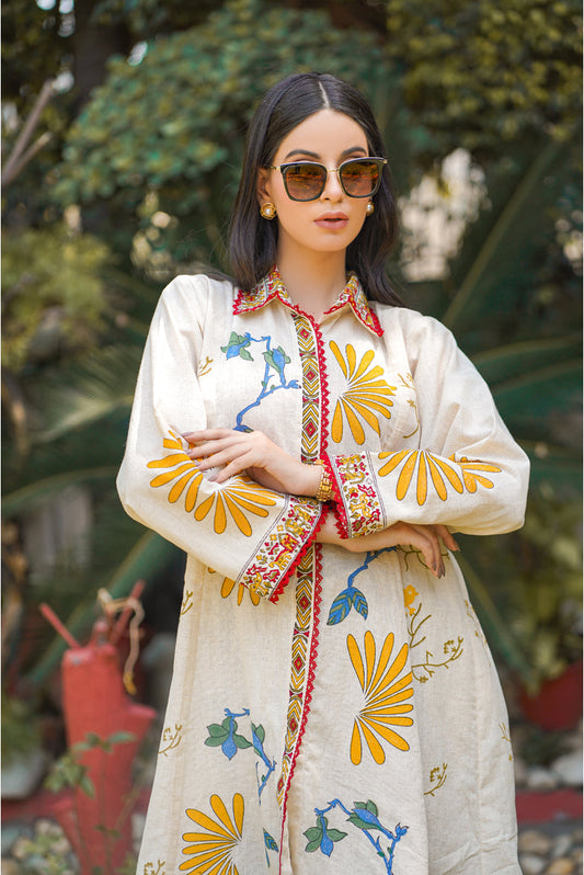 Buy Online at best price beige yellow ombre block printed handloom cotton suit set, Italy,US,Canada