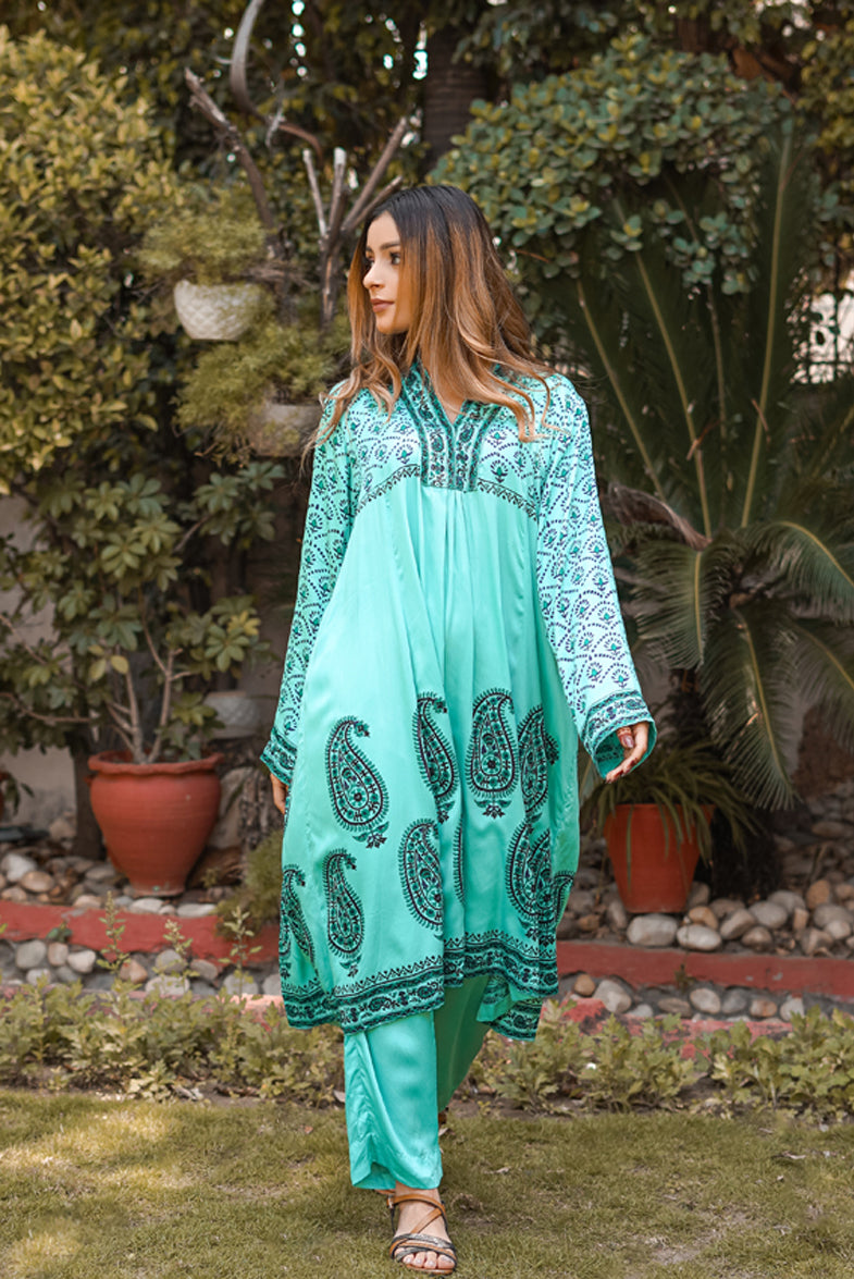 Holiday Turquoise Ambi Kalidar Model Cotton Suit, Brampton