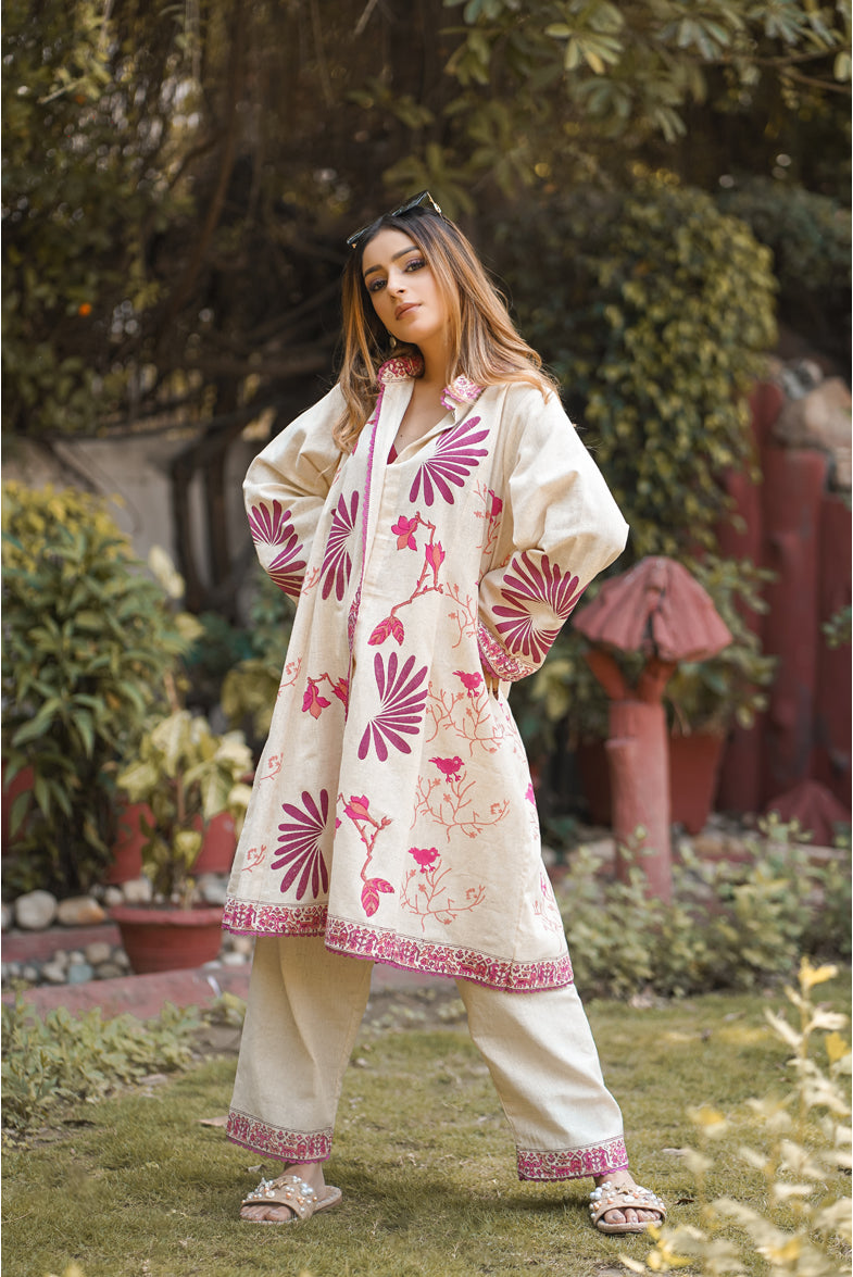 Chidiya collar neck beautiful summer block printed handloom cotton suit designed by Anahyta Arora suit designer studio, Amritsar,Punjab