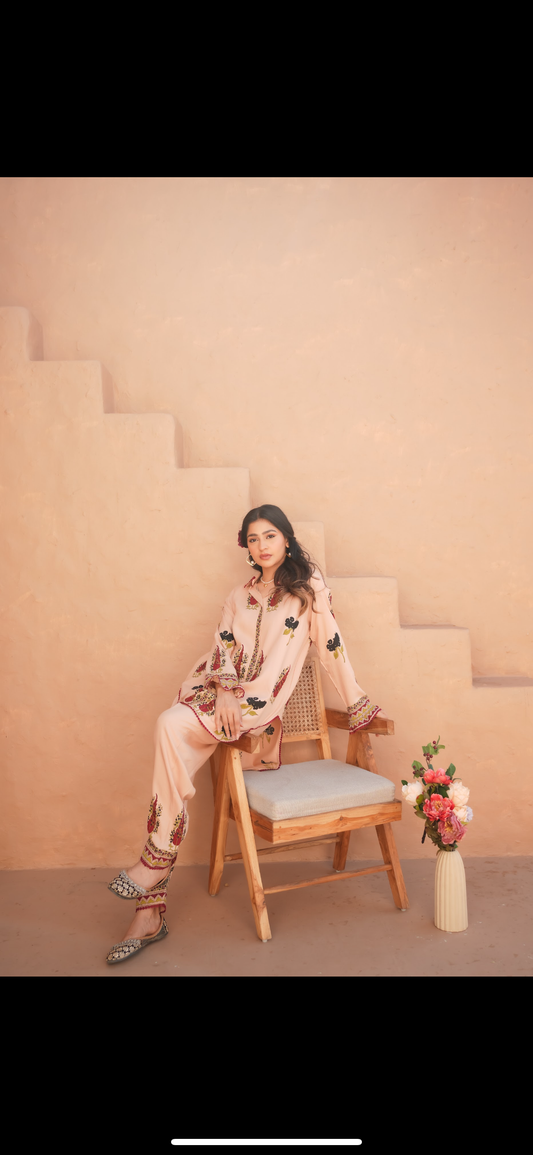 Peachy rose cotton frill set