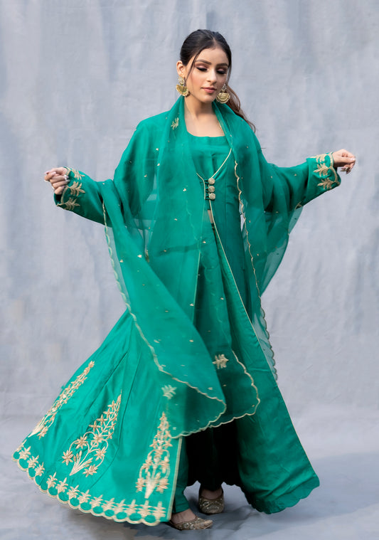 Gorgeous Green Silk Jacket Set Delhi, India