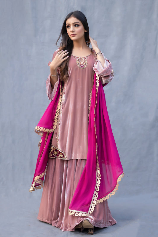 Lavender Velvet Lehenga set punjab