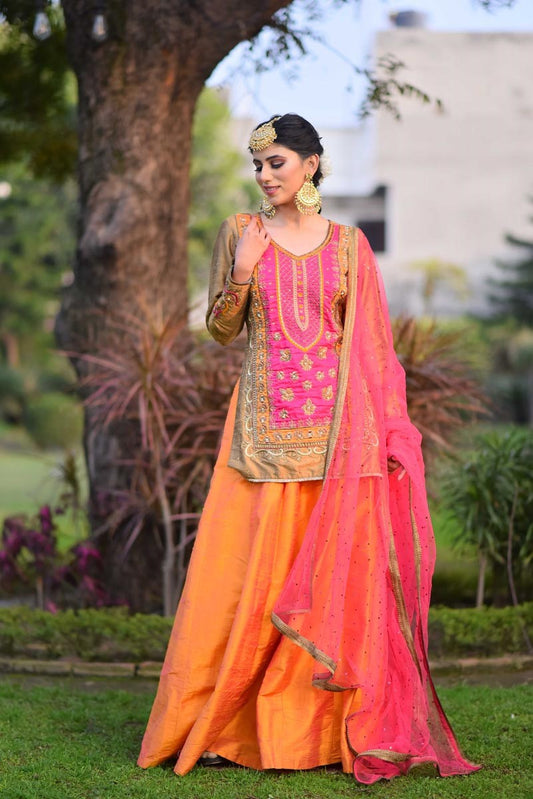 Golden Fuschia and Orange Lehenga Set Pune,India